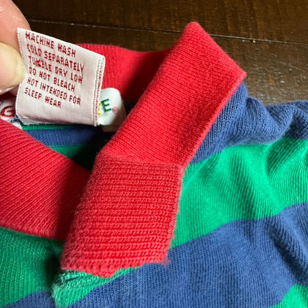 Vintage Gymboree Kids Striped Long Sleeve Polo Shirt Blue Green Red Small Rugby